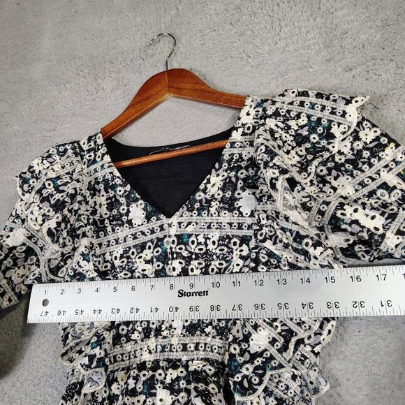 En Saison Alessandra Top Women's XS Black White Floral Eyelet Embroidered Ruffle - Picture 7 of 10